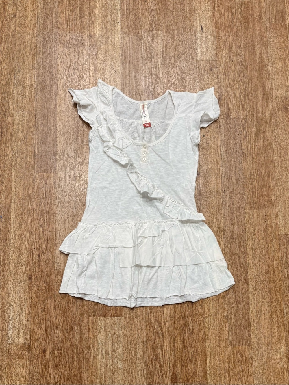 Y2K White Ruffle Scoop Neck Top